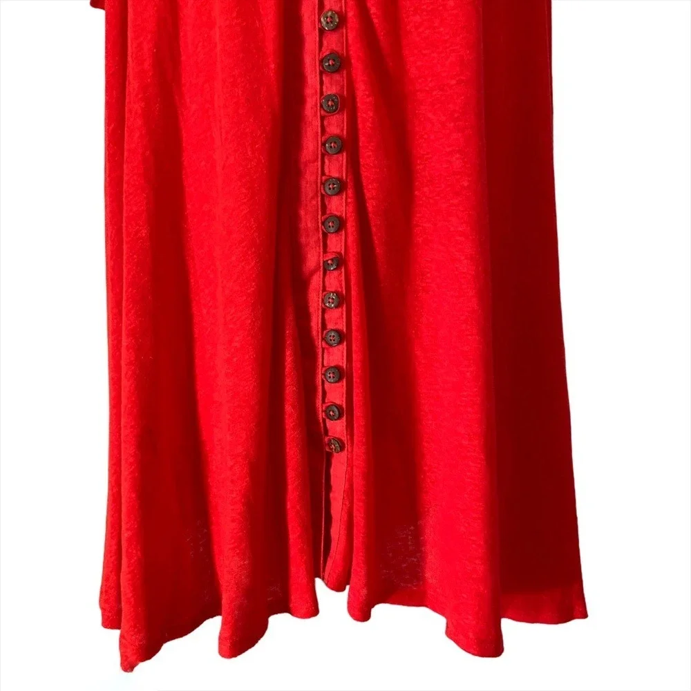 Free‎ People Highland V-Neck Linen Blend T-Shirt in Red Size XS